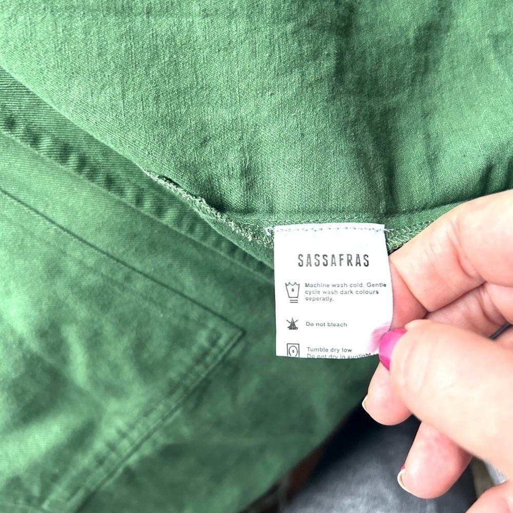 SASSAFRAS Women Longline Full Sleeve Green Shrug open jacket coat medium - Picture 7 of 8